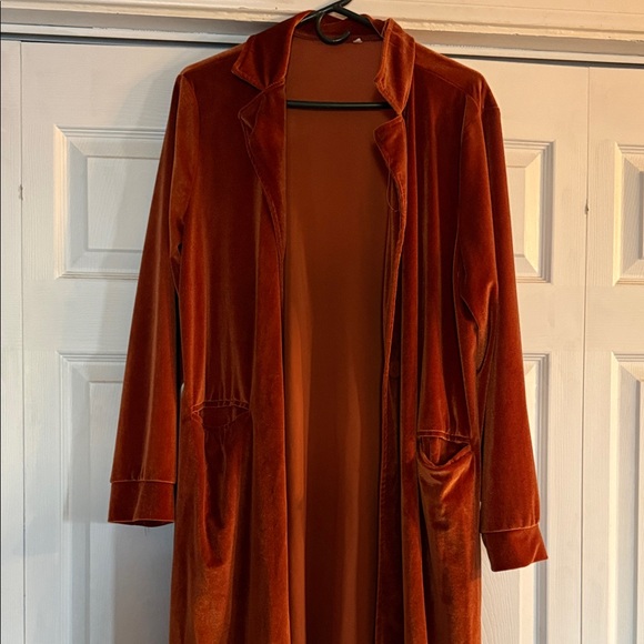 Rust Velvet Long Coat - Picture 2 of 3